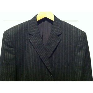 LANDS'END MEN'S CHARCOAL 100%WOOL STRIPED SPORT JACKET COAT BLAZER SIZE: 48R